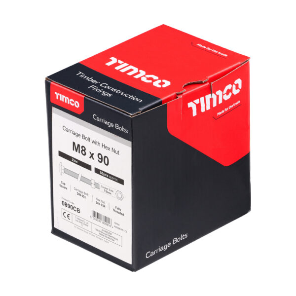 0890CB_w2.jpg Carriage Bolt & Hex Nut - BZP-M8 x 90