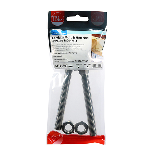 12100CBSSP_w2.jpg Carriage Bolt & Hex Nut -A2 SS-M12 x 100
