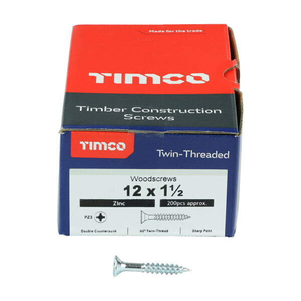 Twin Woodscrew PZ3 CSK Zinc-12 x 1 1/2