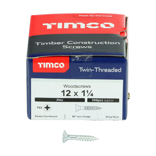 12114CWZ_w3.jpg Twin Woodscrew PZ3 CSK Zinc-12 x 1 1/4