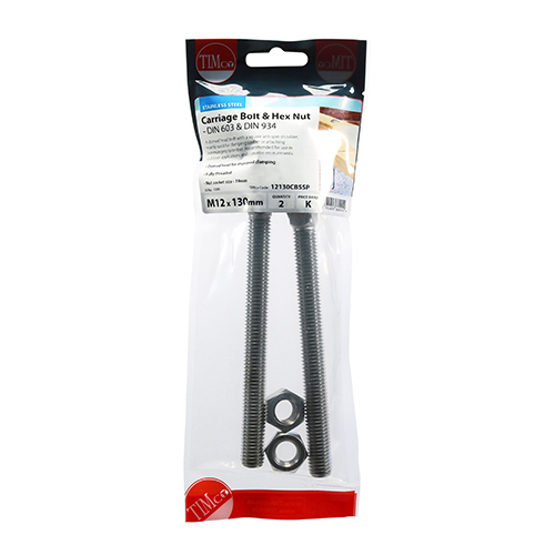 12130CBSSP_w2.jpg Carriage Bolt & Hex Nut -A2 SS-M12 x 130