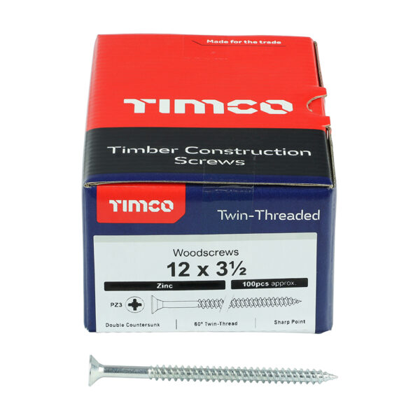 12312CWZ_w3.jpg Twin Woodscrew PZ3 CSK Zinc-12 x 3 1/2