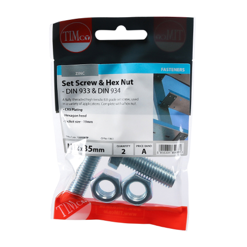 Set Screw & Hex Nut - BZP-M12 x 35