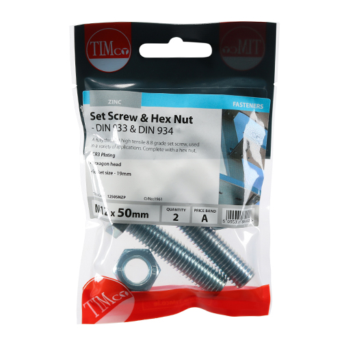 1250SNZP_w2.jpg Set Screw & Hex Nut - BZP-M12 x 50