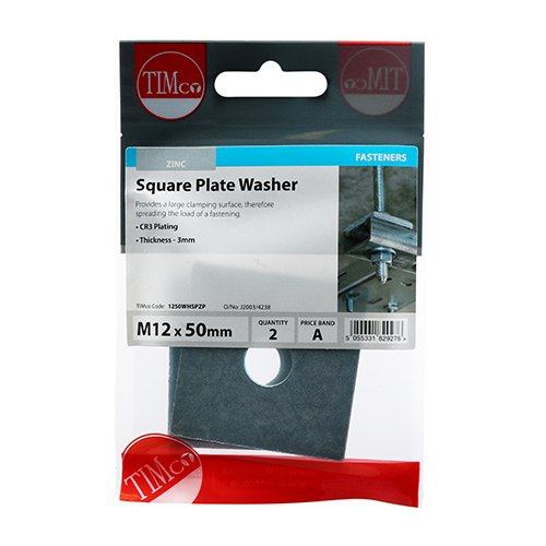 Square Plate Washer - BZP-M12 x 50 x 50 x 3