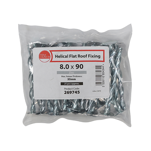 Helical Flat Roof Fixing Zinc-8.0 x 90