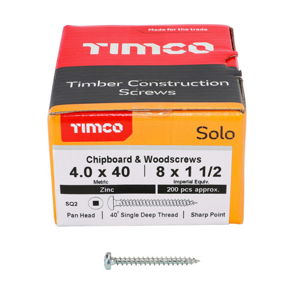 Solo Woodscrew SQ2 PAN Zinc-4.0 x 40