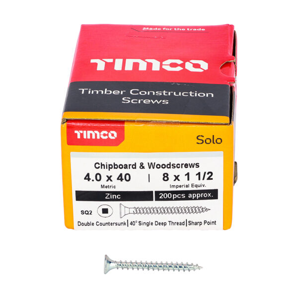 Solo Woodscrew SQ2 CSK Zinc-4.0 x 40