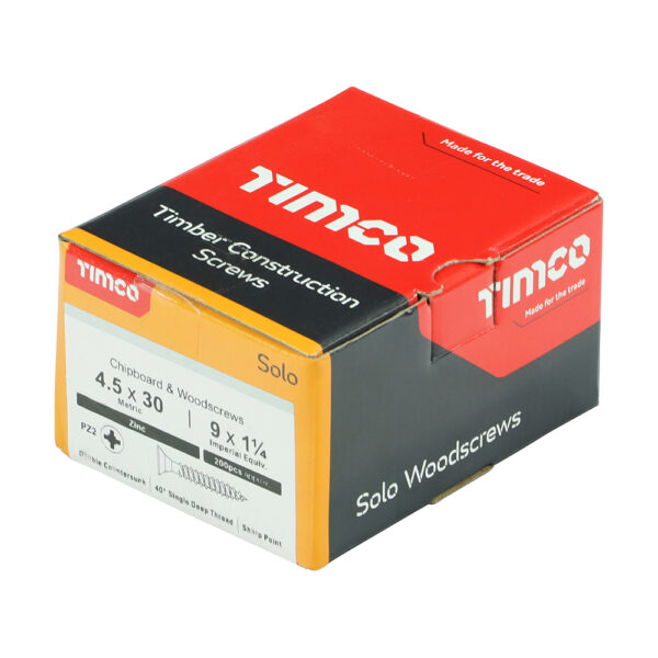 Solo Woodscrew PZ2 CSK Zinc-4.5 x 30