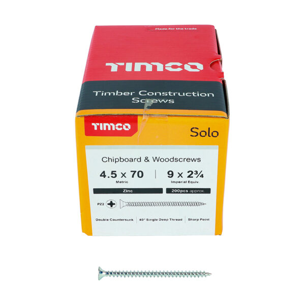 Solo Woodscrew PZ2 CSK Zinc-4.5 x 70