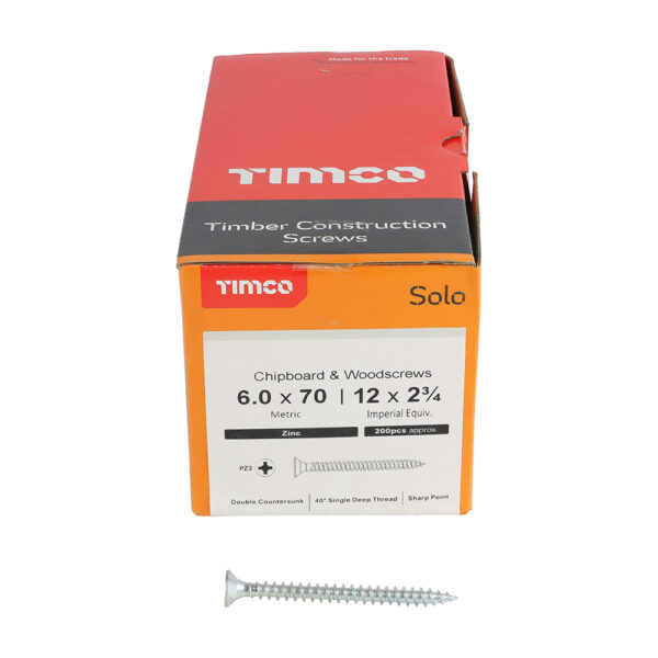 Solo Woodscrew PZ3 CSK Zinc-6.0 x 70