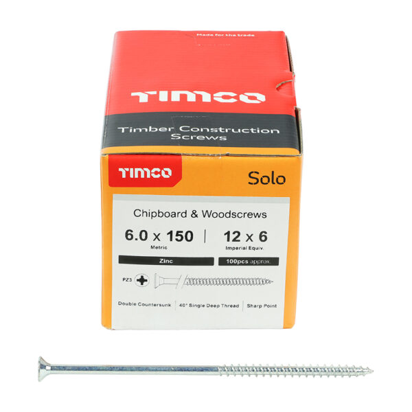 60150SOLOZ_w3.jpg Solo Woodscrew PZ3 CSK Zinc-6.0 x 150