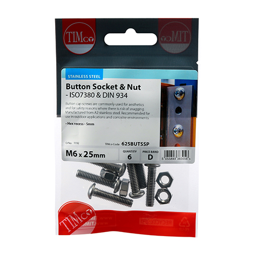 Button Socket & Nut - A2 SS-M6 x 25