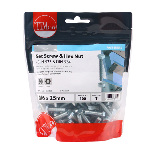 Set Screw & Hex Nut - BZP-M6 x 25