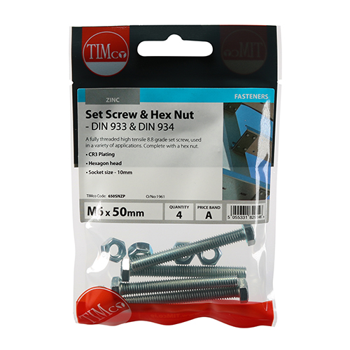 650SNZP_w2.jpg Set Screw & Hex Nut - BZP-M6 x 50