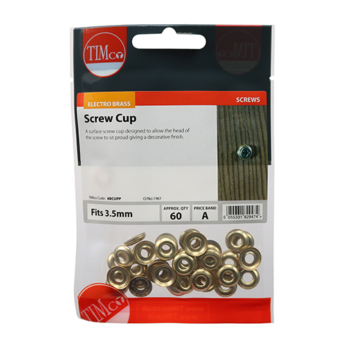 Surface Screw Cup - E/Brass-To fit 6 Gauge Screws
