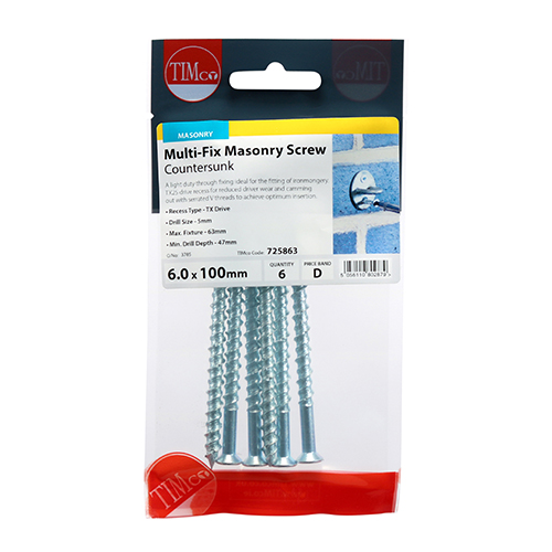 Multi-Fix Masonry Screw - CSK-6.0 x 100