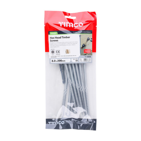 Timber Frame Screw HEX Silver-8.0 x 200