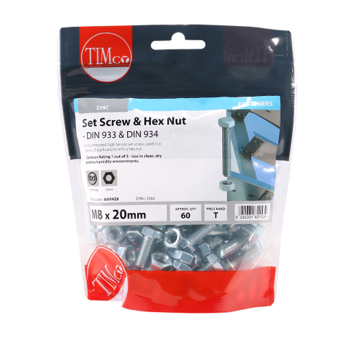 820SNZB_w2.jpg Set Screw & Hex Nut - BZP-M8 x 20