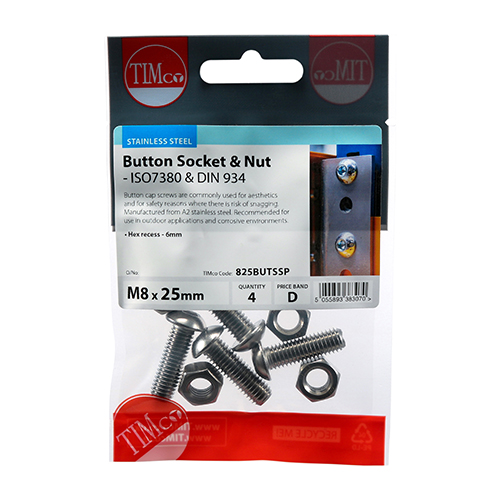 Button Socket & Nut - A2 SS-M8 x 25
