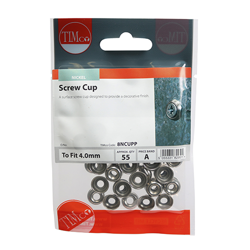 Surface Screw Cups - Nickel-To fit 8 Gauge Screws