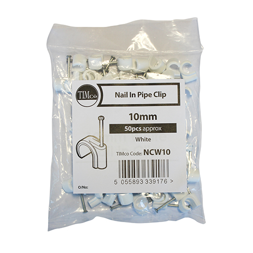 Nail In Pipe Clip - White-10mm