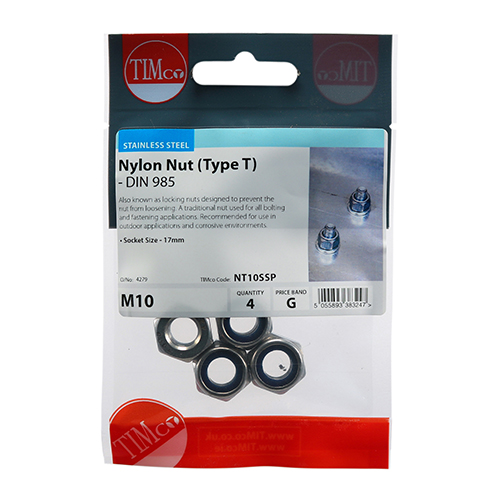 Nylon Nut Type T DIN 985 A2 SS-M10