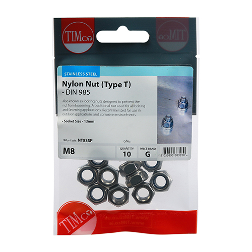 Nylon Nut Type T DIN 985 A2 SS-M8