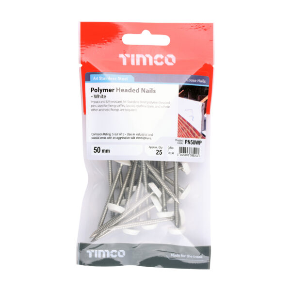 Polymer Headed Nail - White-50mm