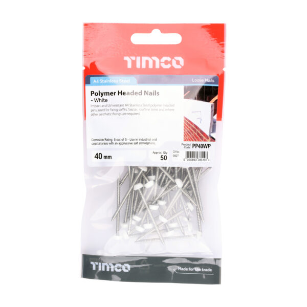 Polymer Headed Pin - White-40mm