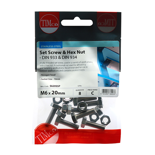 Set Screw & Hex Nut - A2 SS-M6 x 20
