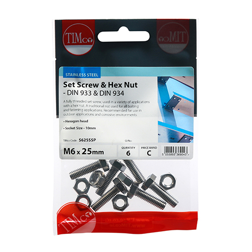Set Screw & Hex Nut - A2 SS-M6 x 25