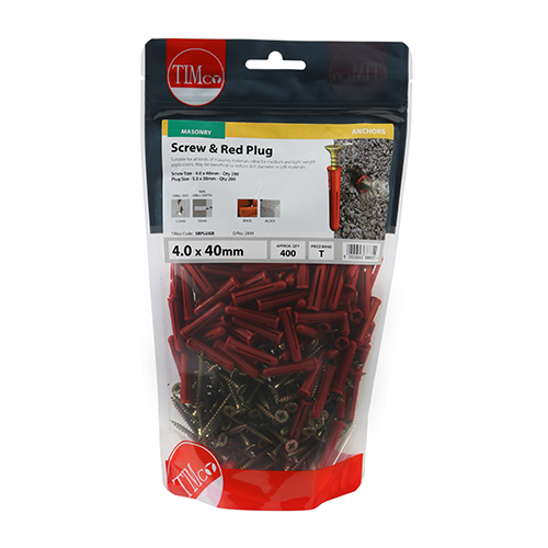 SRPLUGB_w2.jpg Screws & Red Plastic Plugs-30mm Red Plug, 4.0x40 Screw