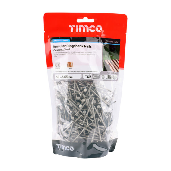 Annular Ringshank Nail - A2 SS-50 x 2.65