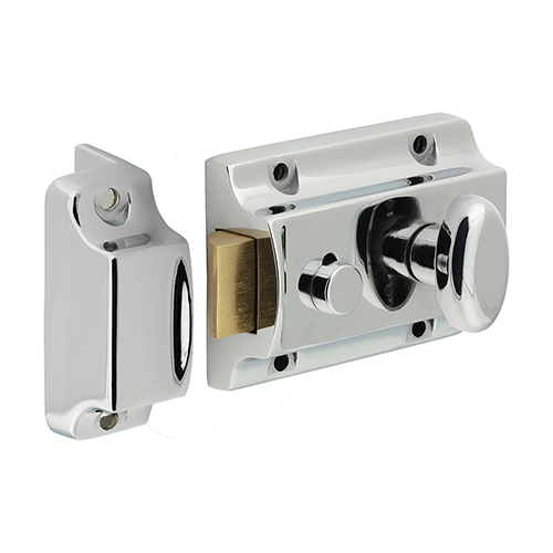 Narrow Style Nightlatch – Chrome 68 case / 40 backset